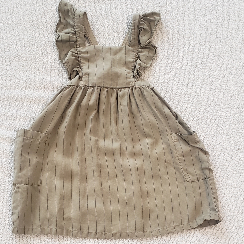 Zara Tan Pleated Sundress with Flutter Sleeves